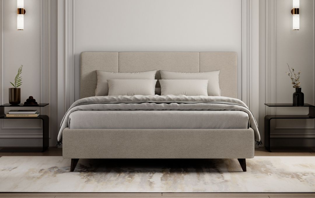 Letto Dalia - Tessuto, Beige, Matrimoniale con contenitore