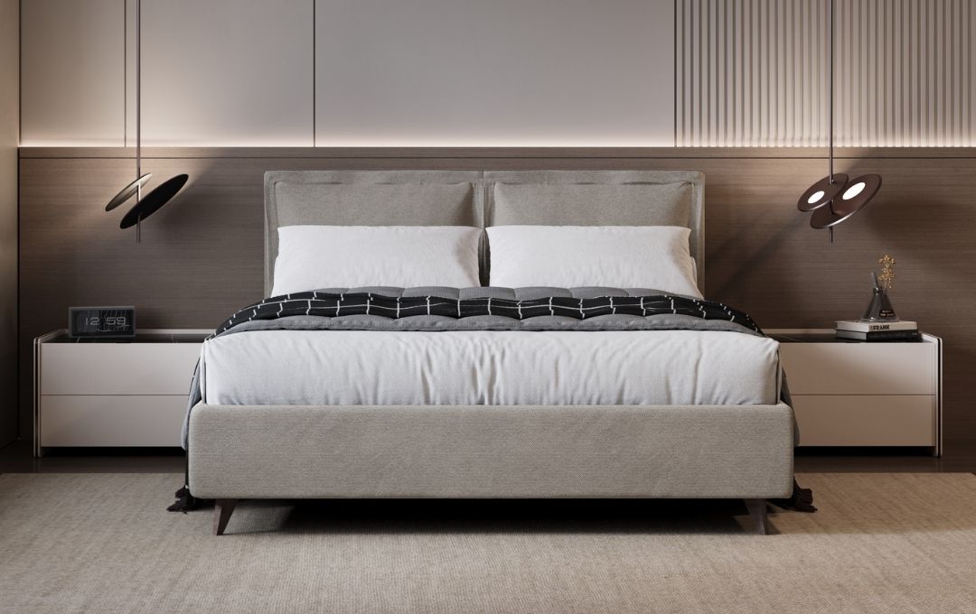 Letto Narciso - Tessuto, Beige, Matrimoniale con contenitore