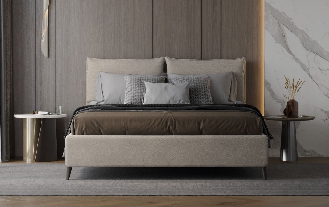 Letto Orchidea - Tessuto, Beige, Singolo con contenitore