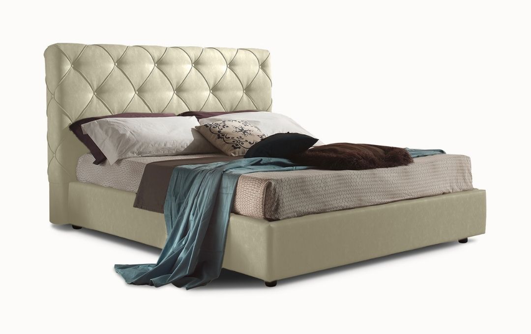 Letto Andromeda - Tessuto, Bianco Tortora, Matrimoniale