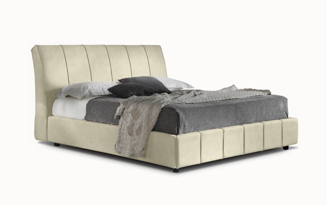 Letto Cassiopea - Tessuto, Bianco Tortora, Matrimoniale