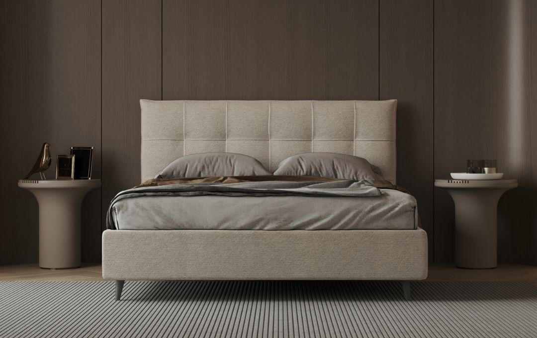 Letto Girasole - Tessuto, Beige, Matrimoniale con contenitore