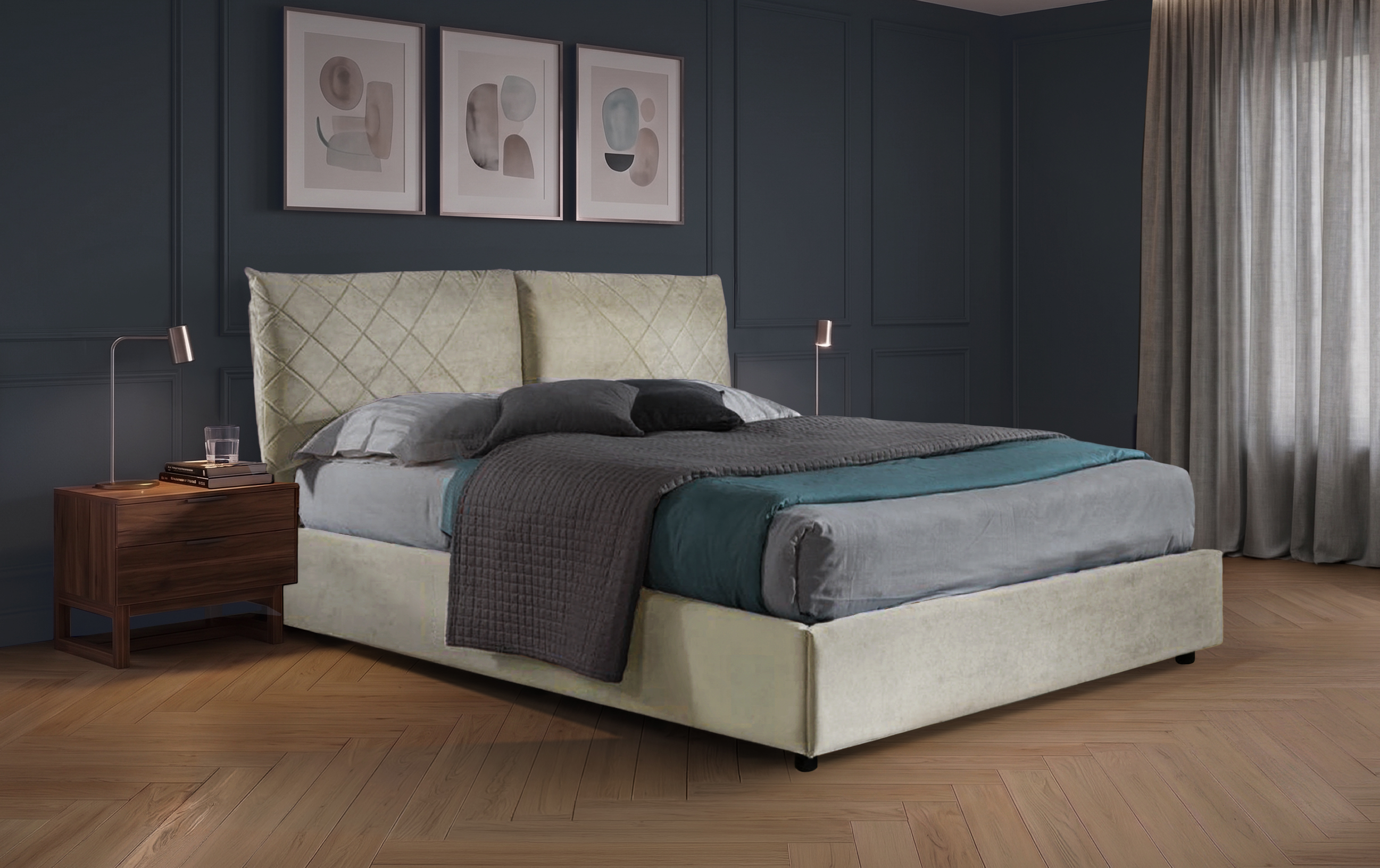 Letto Cigno - Tessuto, Bianco Tortora, Matrimoniale