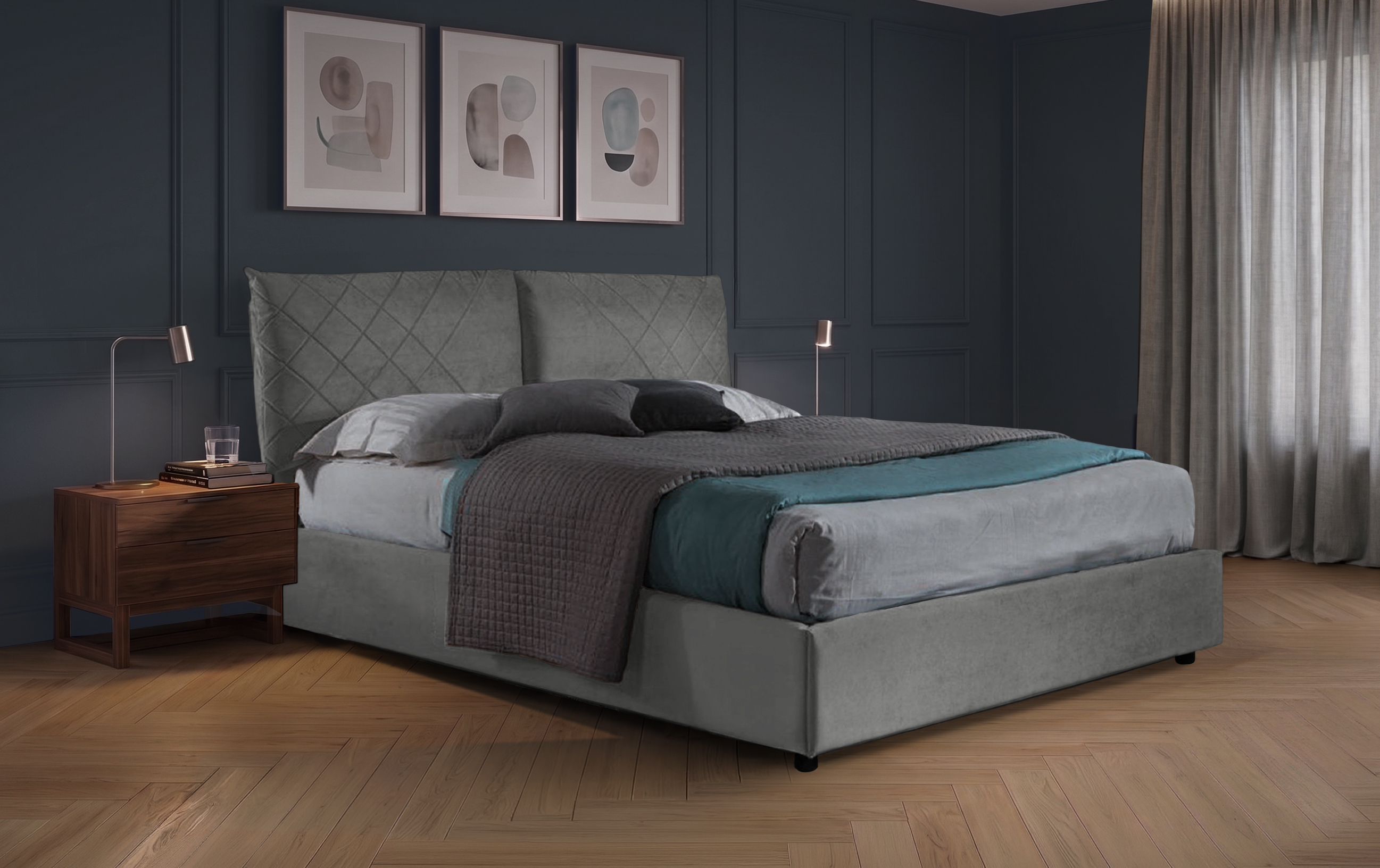 Letto Cigno - Tessuto, Grigio, Matrimoniale