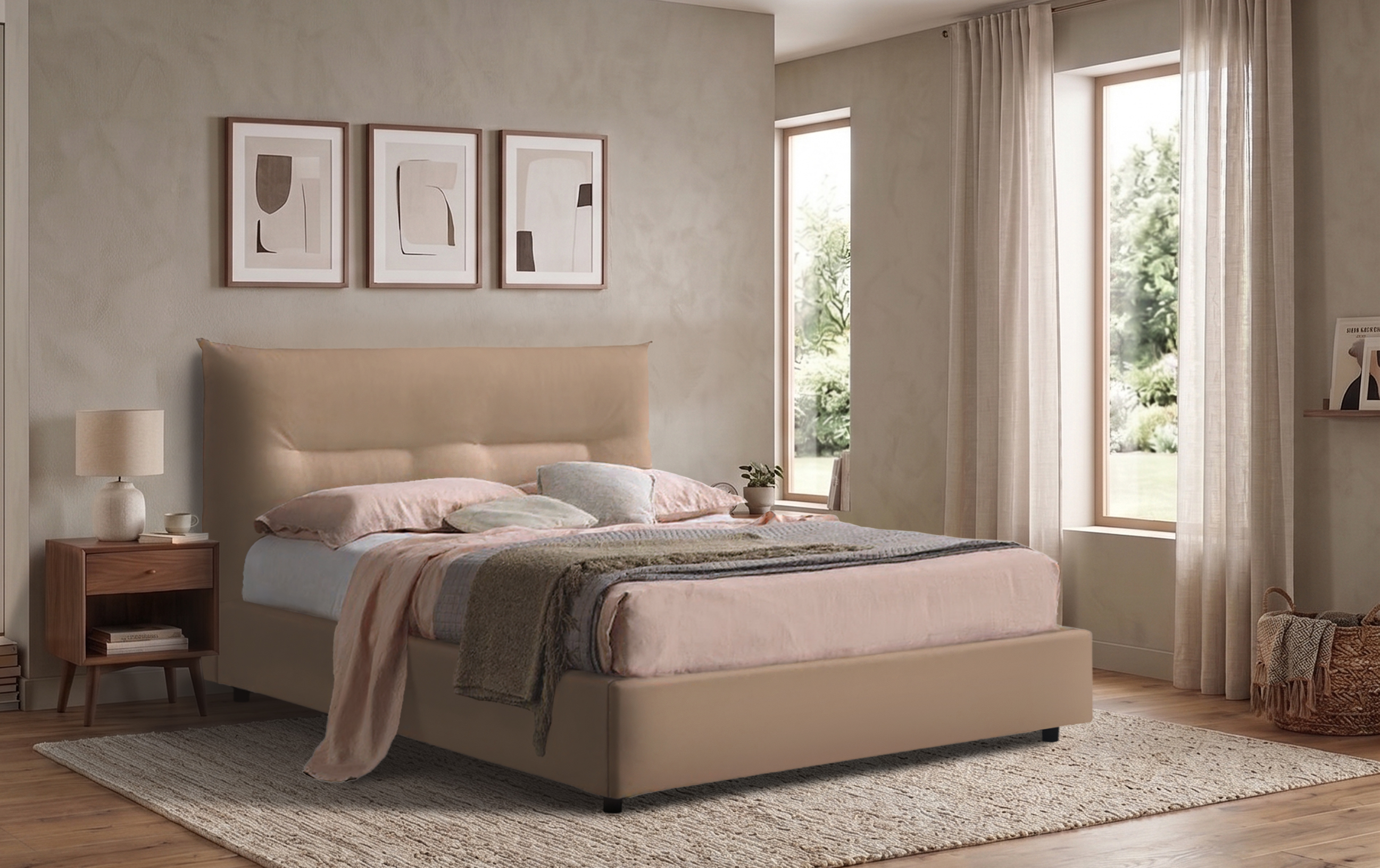 Letto Perseo - Ecopelle, Tortora, Matrimoniale