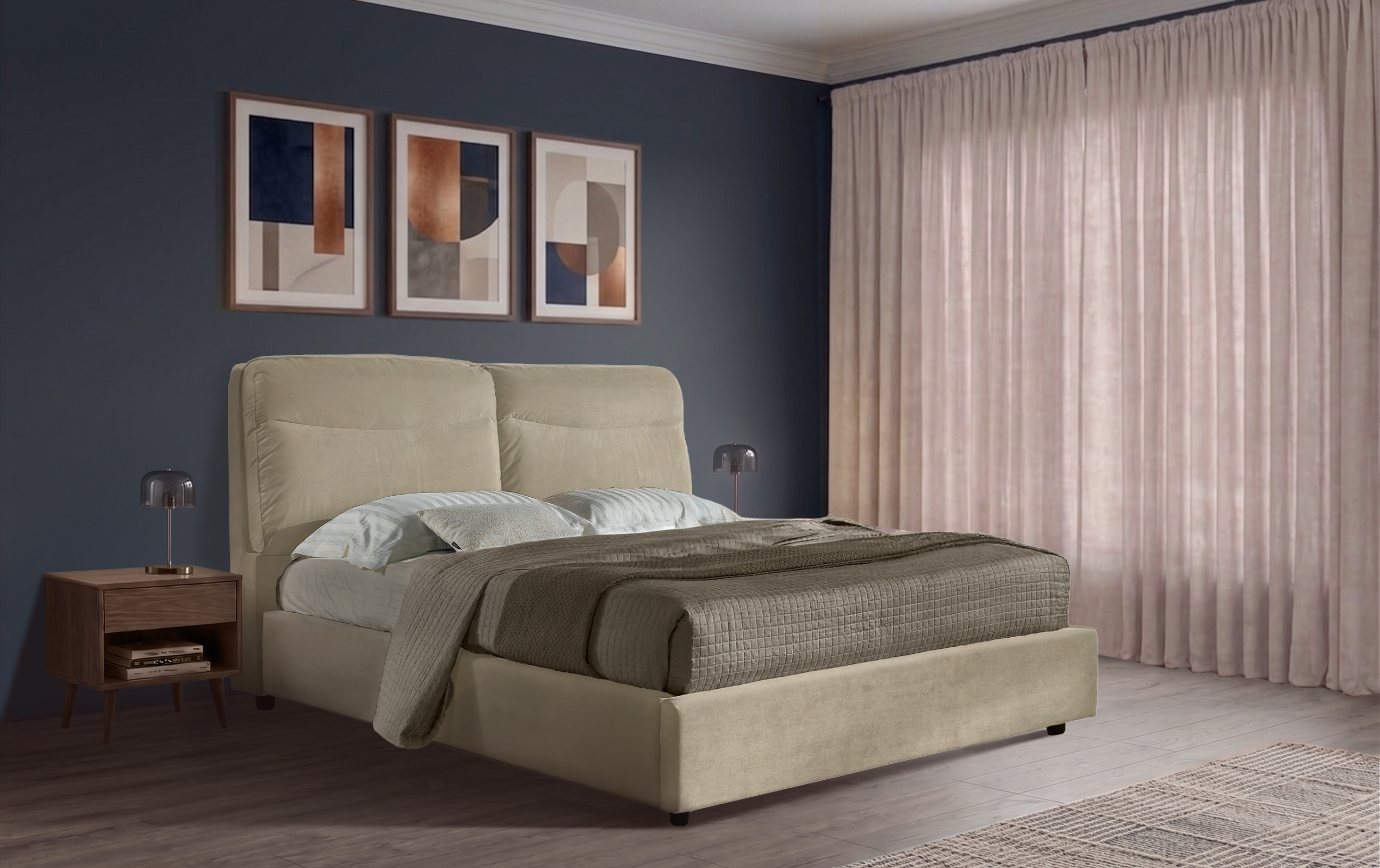 Letto Sirio - Tessuto, Bianco Tortora, Matrimoniale
