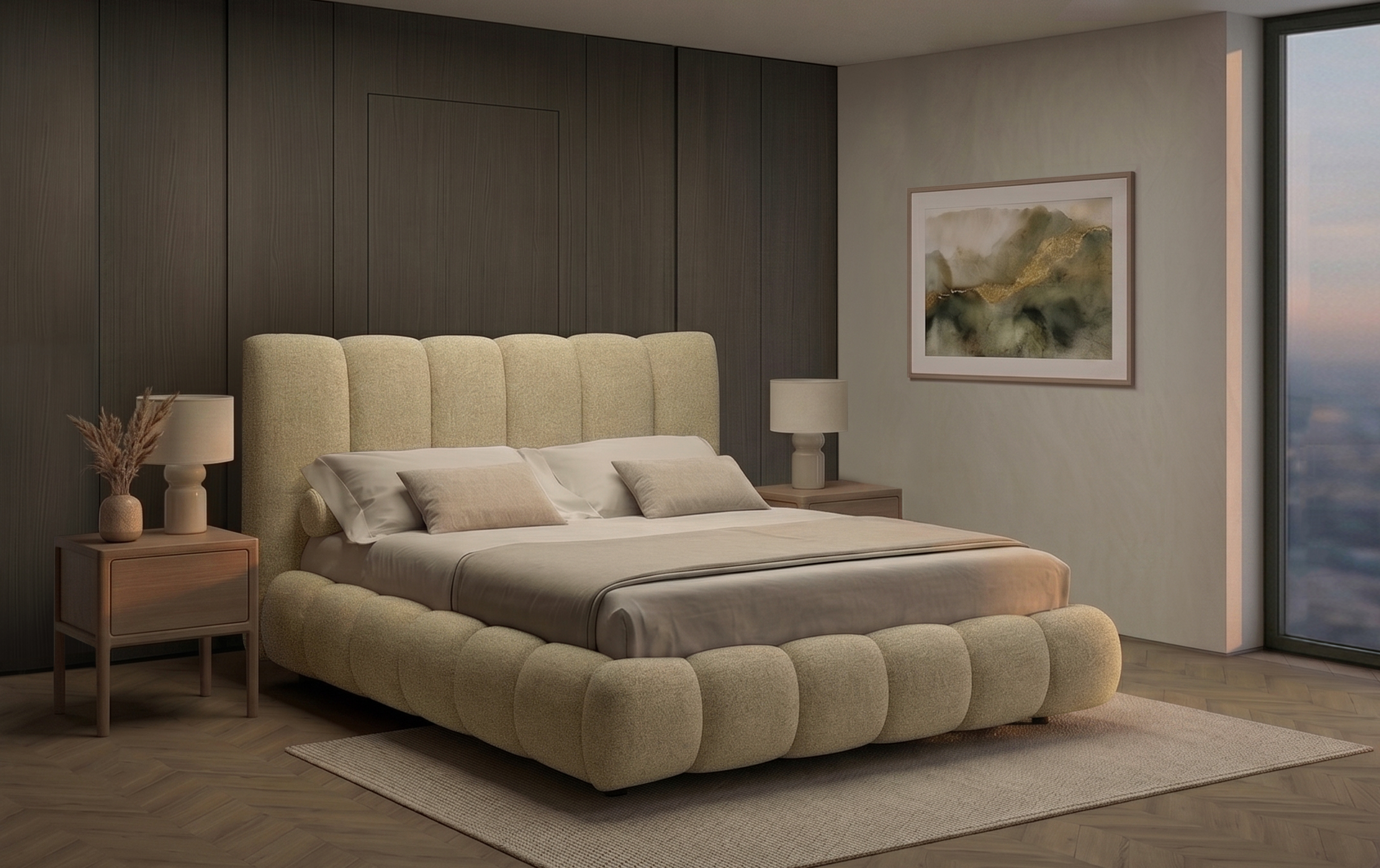 Letto Maia - Tessuto, Panna, Matrimoniale