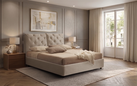 Letto Corona - Ecopelle, Beige, Matrimoniale
