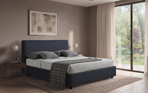 Letto Orione - Ecopelle, Blu, Matrimoniale