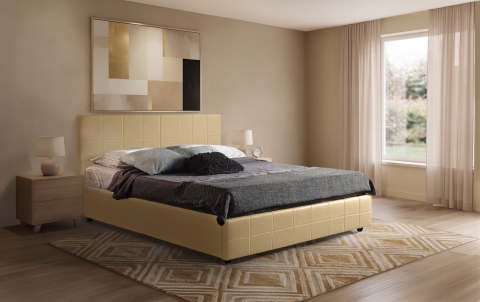 Letto Pegaso - Ecopelle, Beige, Matrimoniale
