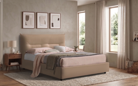Letto Perseo - Ecopelle, Tortora, Matrimoniale