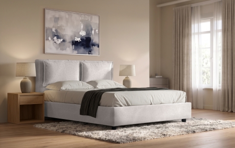 Letto Giada - Tessuto, Ghiaccio, Matrimoniale con contenitore