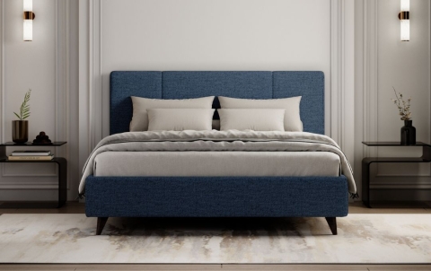Letto Dalia - Tessuto, Blu, Matrimoniale con contenitore
