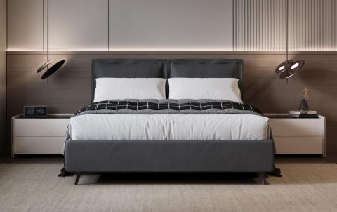 Letto Narciso - Tessuto, Grigio Grafite, Singolo con contenitore